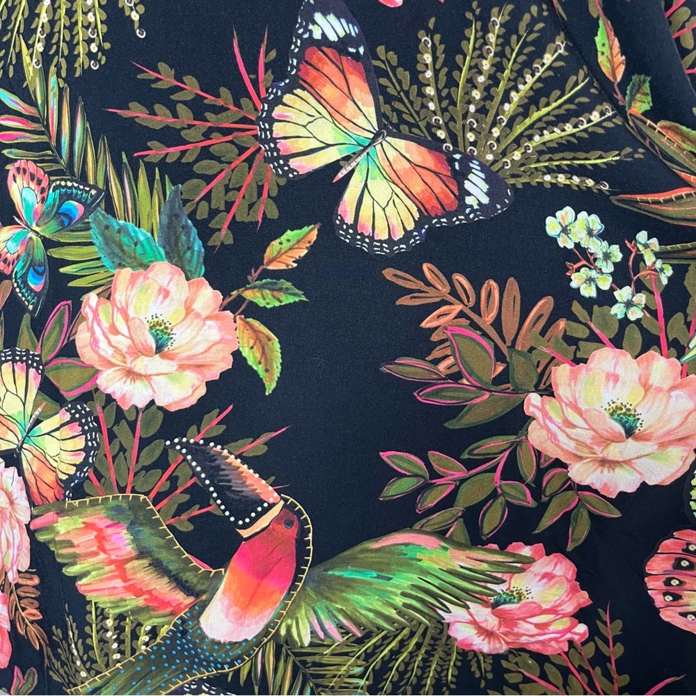 Farm Rio Floral Garden Reversible Open Front Kimono Animal Print Boho Topper - Picture 13 of 16